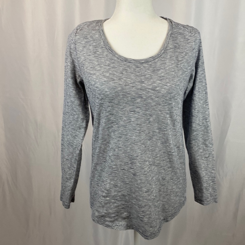 LOFT - Black & White Striped Long Sleeve Tee, Size S.